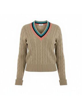 Chanel Cb9 Cashmere Screen Knit Long Sleeve Sweater CC Logo 42 Beige